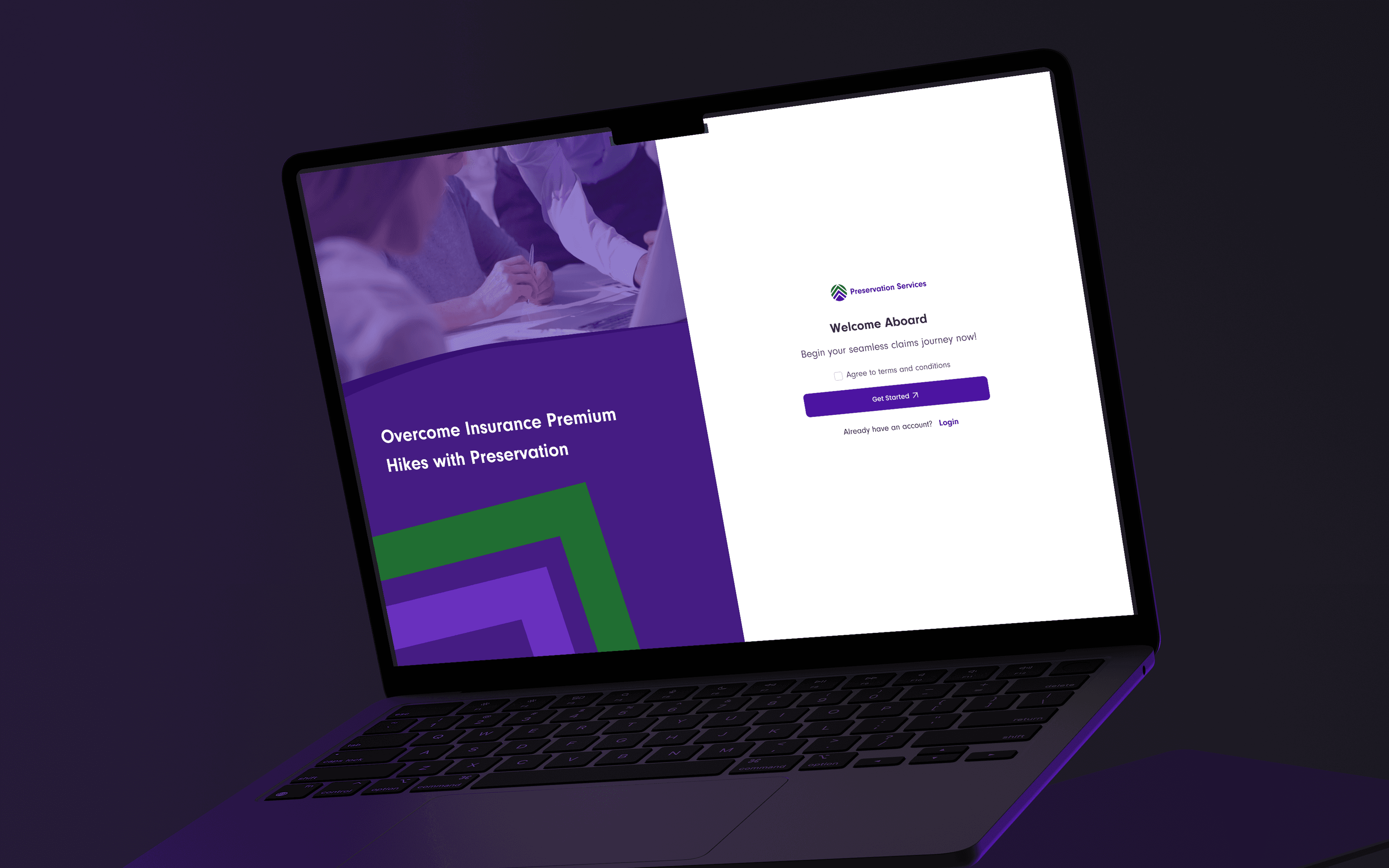The Contractors Capital login page open on a laptop, over a dark purple gradient